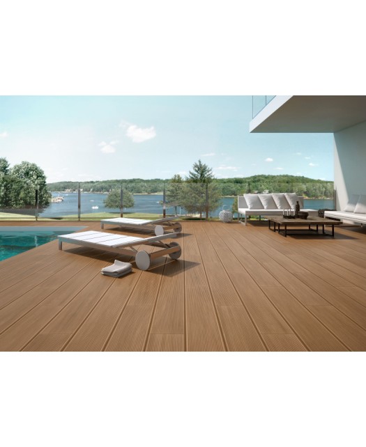 Carrelage imitation bois 23x120 cm - extérieur: terrasse et plage de piscine