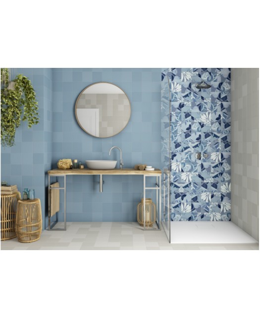 Carrelage salle de bain et cuisine 14,7x14,7 cm, bleu