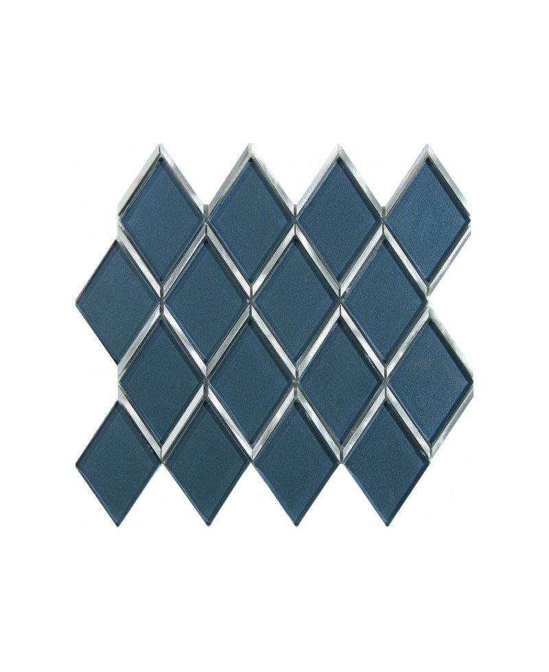 Mosaïque en verre, tesselles en losange, bleu-gris
