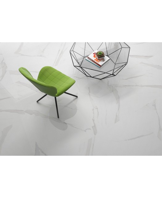 Carrelage imitation marbre 75x75 cm, blanc, brillant