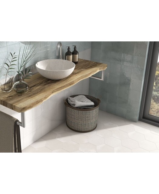 Carrelage hexagonal effet ciment 21,5x25 cm, beige, pour cuisine, salle de bain et véranda, mur et sol
