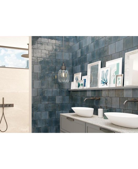 Carrelage aspect zellige 14,7x14,7 cm bleu foncé pour sol et mur