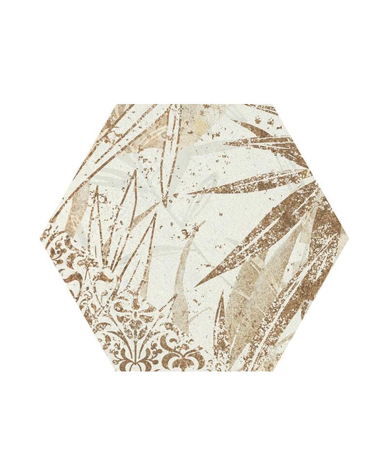 Carrelage hexagonal aspect ciment avec motifs cuivrés 15x17 cm
