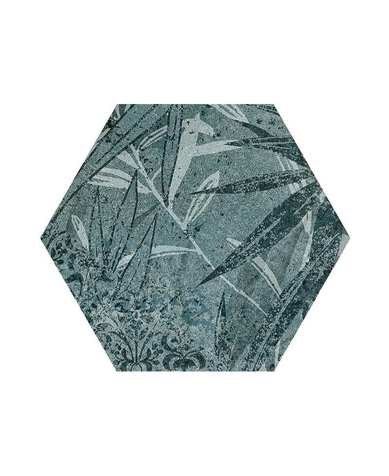 Carreau hexagonal aspect ciment avec motifs bleu 15x17 cm
