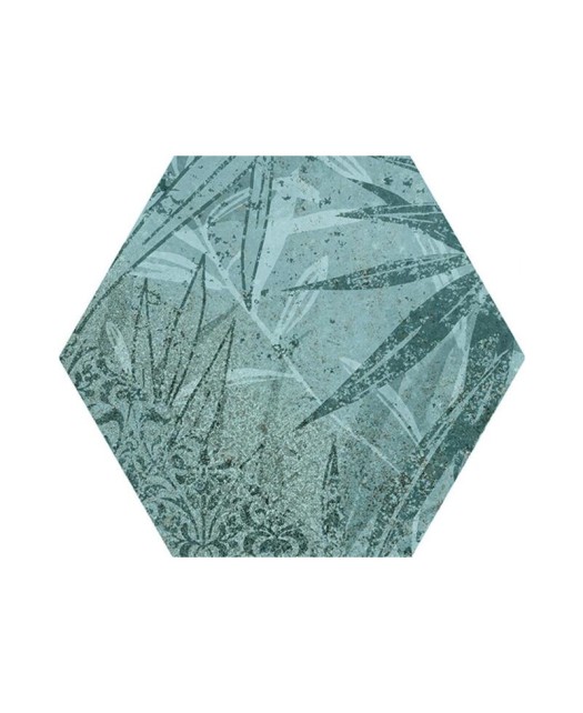Carreau hexagonal aspect ciment avec motifs vert 15x17 cm