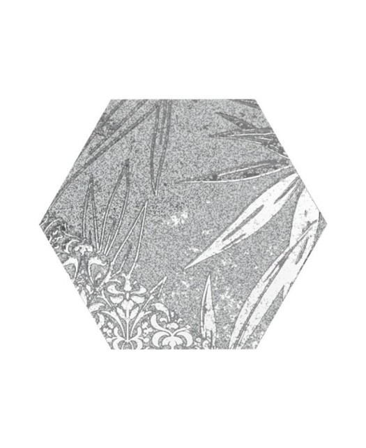 Carrelage hexagonal aspect ciment avec motifs argenté 15x17 cm