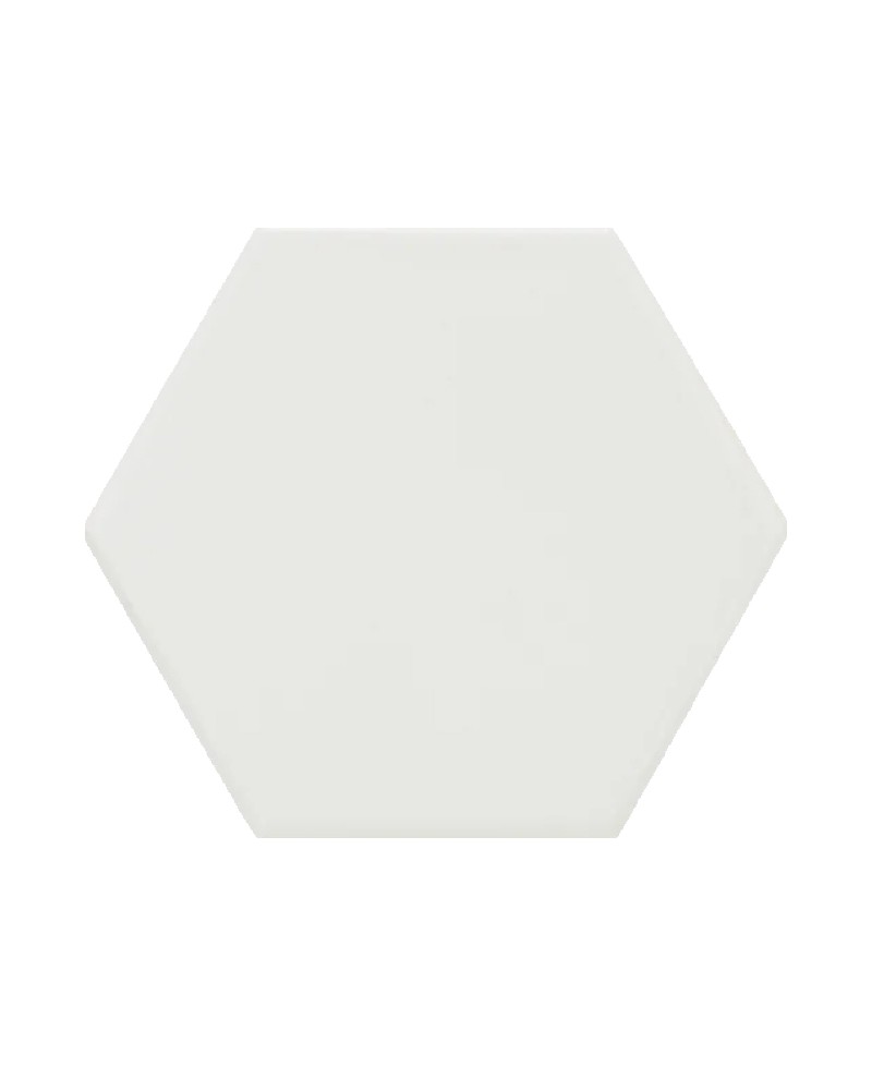 Carrelage hexagonal aspect carreau de ciment 15x17 cm, grès cérame, blanc, pour sol, mur, intérieur et extérieur.