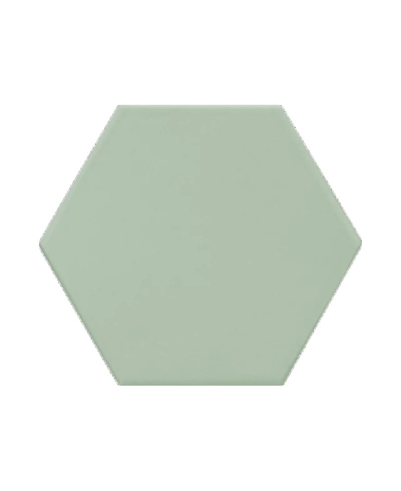 Carrelage hexagonal aspect carreau de ciment 15x17 cm, grès cérame, vert, pour sol, mur, intérieur et extérieur.