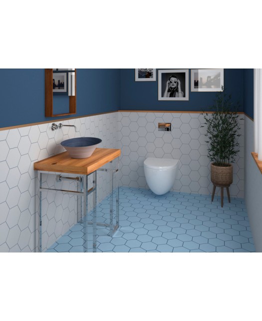 Carreau hexagonal 15x17 cm, grès cérame, bleu, pour sol et mur, intérieur et véranda.