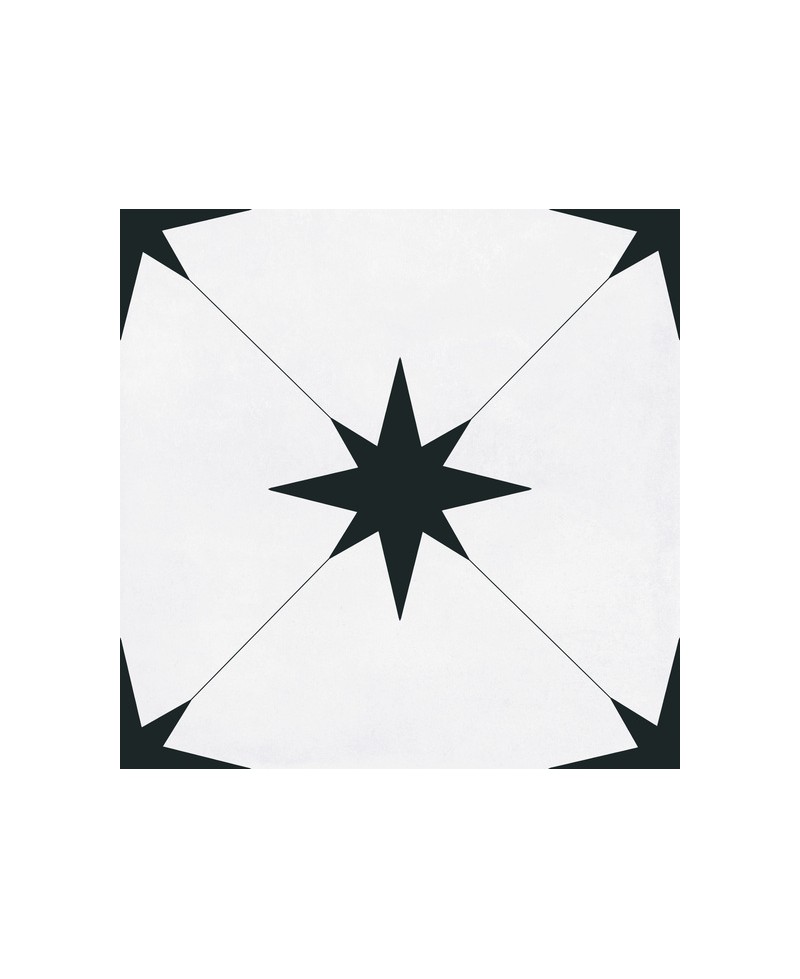 Carrelage aspect carreau de ciment à motif, grès cérame, 22,3x22,3 cm, noir