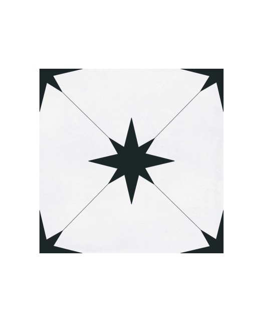 Carrelage aspect carreau de ciment à motif, grès cérame, 22,3x22,3 cm, noir