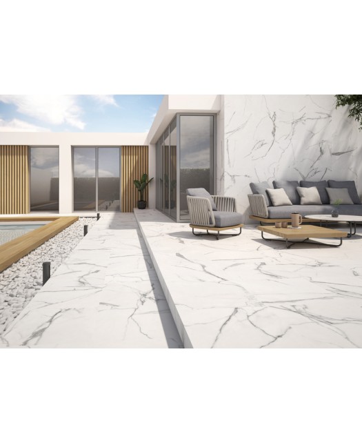 Carrelage extérieur Calacatta antidérapant - carreaux aspect marbre en grès cérame