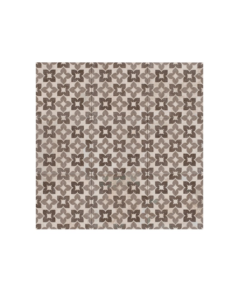 Carrelage imitation carreau de ciment 20x20 cm motifs marrons - grès cérame - apte pour sol et mur et revêtement de piscine