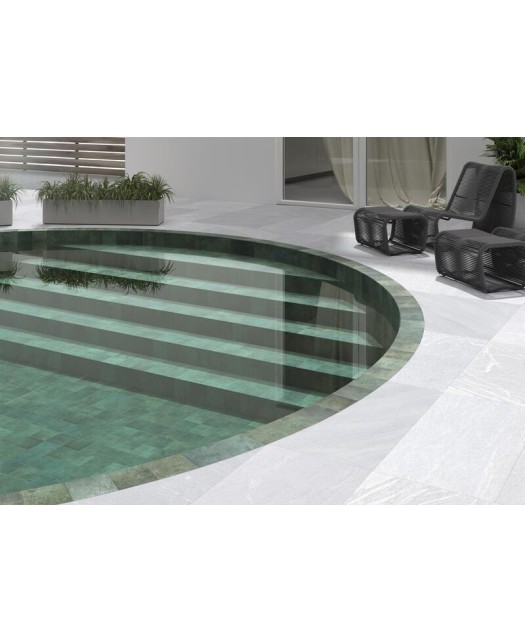 Carreau pour bord de piscine en grès cérame émaillé, mat antidérapant, 14,7x14,7 cm, vert