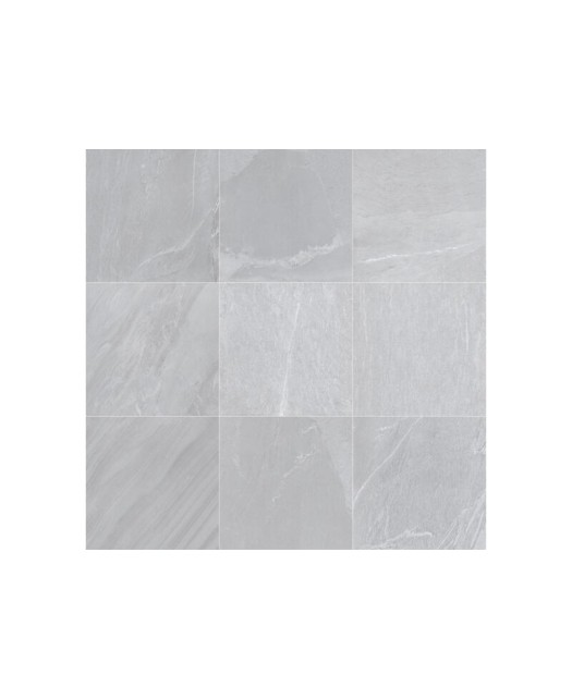Carreau aspect pierre en grès cérame émaillé - 90x90 cm - mat poli - gris clair