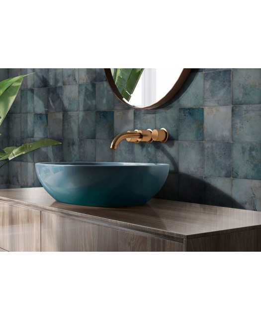 Carrelage imitation carreau de ciment 15x15 cm - grès cérame émaillé - sol et mur - intérieur et extérieur - bleu