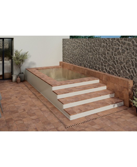 Carrelage style terre cuite en grès cérame émaillé - 20x20 cm - marron - intérieur/extérieur/sol/mur - piscine