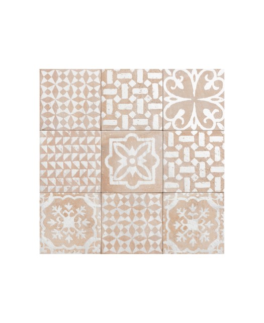 Carrelage style terre cuite en grès cérame émaillé - 20x20 cm - motifs - intérieur/extérieur/sol/mur - piscine